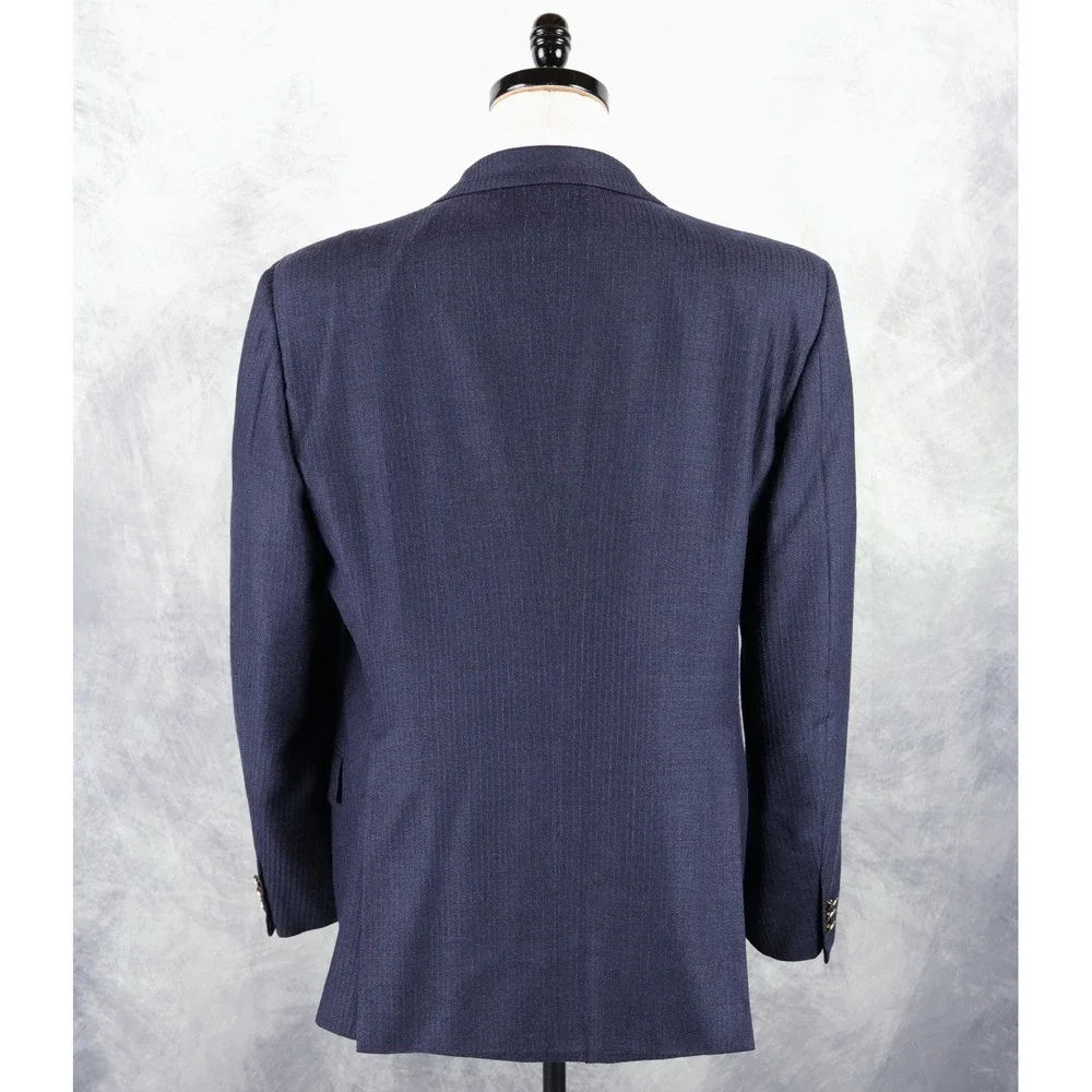 Brioni Blazer Mens 44R Navy Blue Double Breasted Peak Lapel Wool Silk Italy